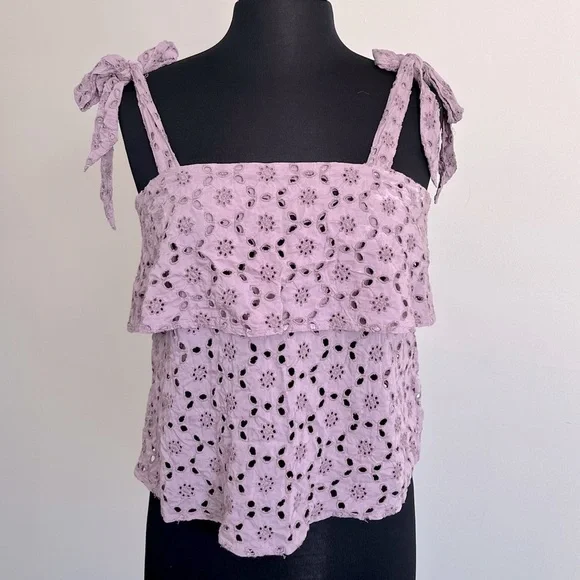 American Eagle Outfitters Eyelet Ruffle Tie Tank Top - Picture 6 of 12